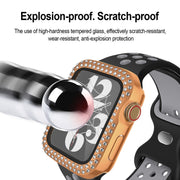 For Apple Watch Series 9 / 8 / 7 41mm Plating Dual-Row Diamond PC Watch Case with Film(Black)