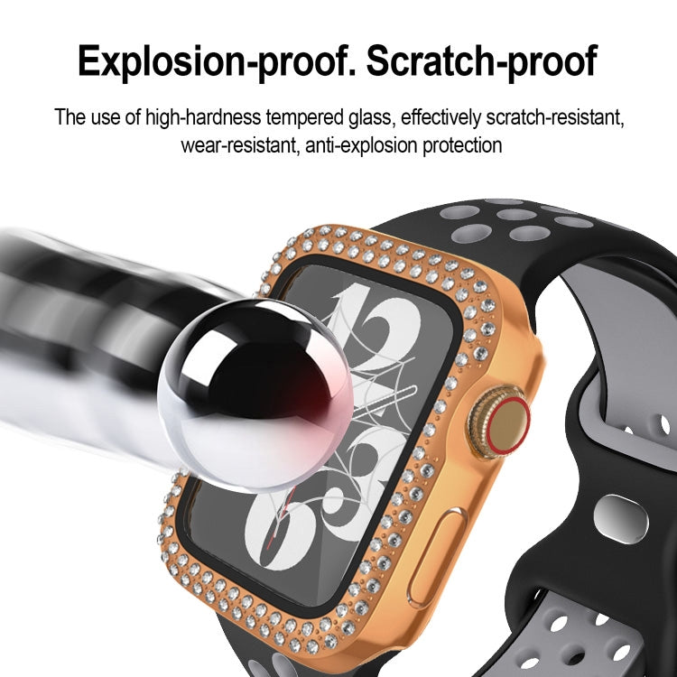 For Apple Watch Series 9 / 8 / 7 41mm Plating Dual-Row Diamond PC Watch Case with Film(Black)