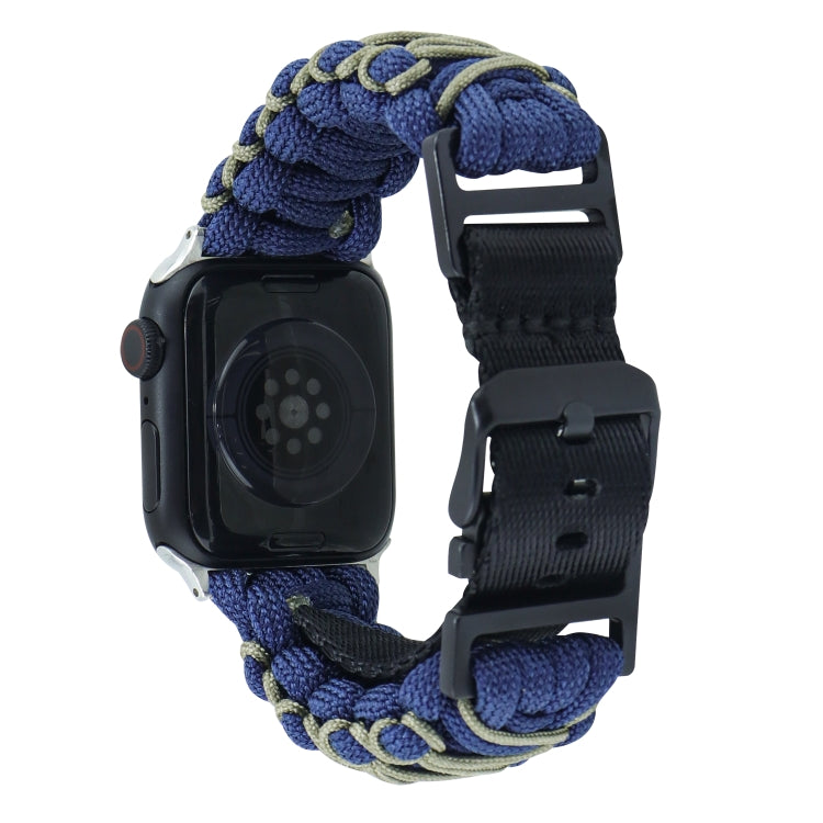 For Apple Watch SE 2023 40mm Dual-layer Braided Paracord Buckle Watch Band(Navy Army Green)