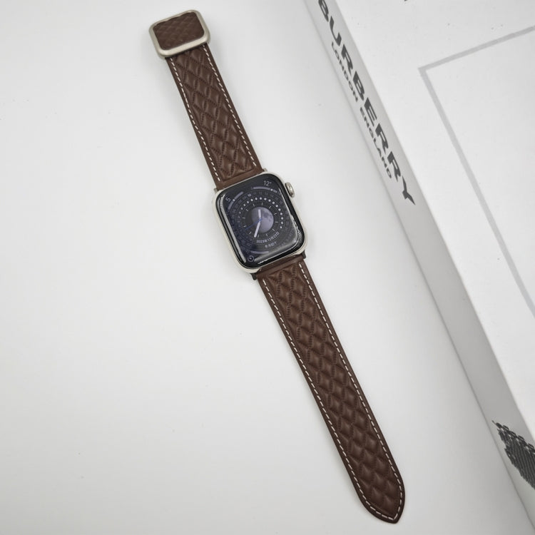 For Apple Watch SE 2023 44mm Rhombus Pattern Magnetic Square Buckle Leather Watch Band(Dark Coffee) - free shipping - PMC TechLife - Order now!