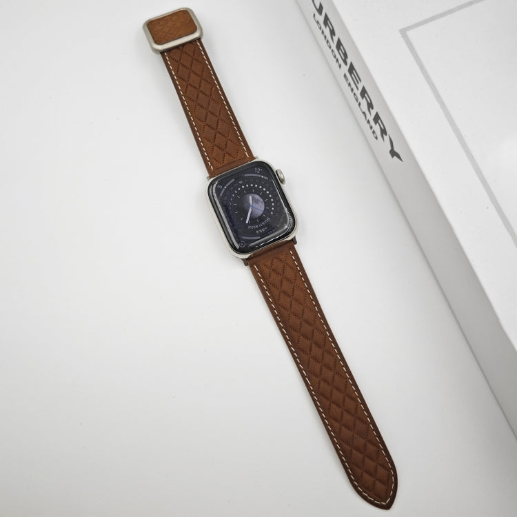 For Apple Watch Ultra 49mm Rhombus Pattern Magnetic Square Buckle Leather Watch Band(Dark Brown) - Watch Bands by PMC TechLife | Online Shopping South Africa | PMC TechLife | Buy Now Pay Later Mobicred