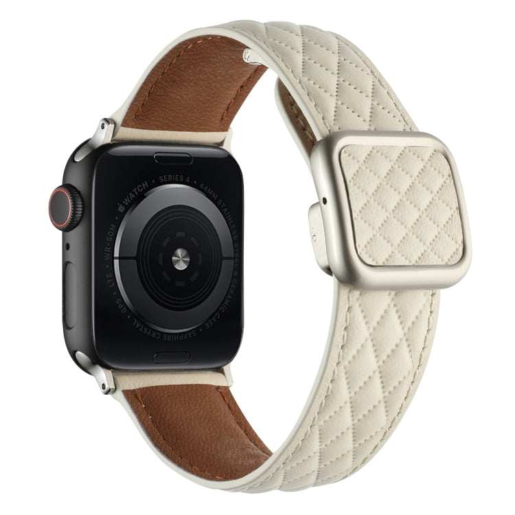 For Apple Watch SE 40mm Rhombus Pattern Magnetic Square Buckle Leather Watch Band(Creamy White) - free shipping - PMC TechLife - Order now!
