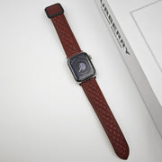 For Apple Watch Series 3 42mm Rhombus Pattern Magnetic Square Buckle Leather Watch Band(Red)