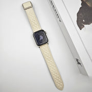 For Apple Watch Series 2 38mm Rhombus Pattern Magnetic Square Buckle Leather Watch Band(Creamy White)
