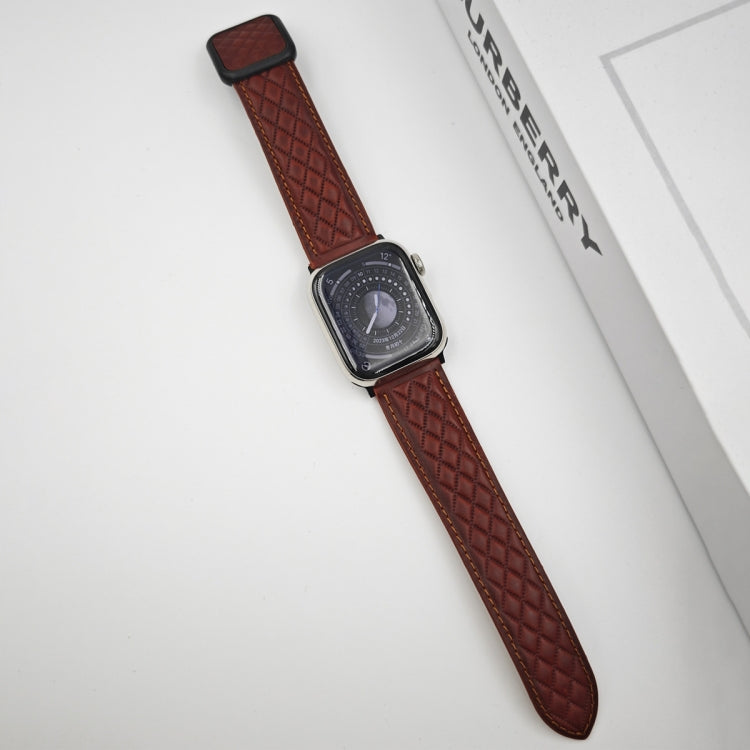 For Apple Watch Series 2 38mm Rhombus Pattern Magnetic Square Buckle Leather Watch Band(Red)