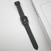 For Apple Watch 38mm Rhombus Pattern Magnetic Square Buckle Leather Watch Band(Dark Green)