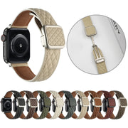 For Apple Watch 38mm Rhombus Pattern Magnetic Square Buckle Leather Watch Band(Dark Green)