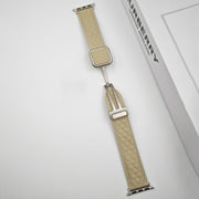 For Apple Watch Series 4 44mm Rhombus Pattern Magnetic Square Buckle Leather Watch Band(Brown)