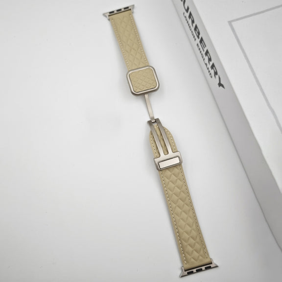 For Apple Watch Series 7 41mm Rhombus Pattern Magnetic Square Buckle Leather Watch Band(Red)
