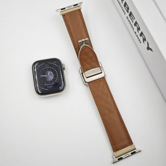 For Apple Watch Series 3 38mm Rhombus Pattern Magnetic Square Buckle Leather Watch Band(Red)