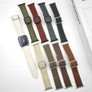 For Apple Watch Series 3 38mm Rhombus Pattern Magnetic Square Buckle Leather Watch Band(Red)