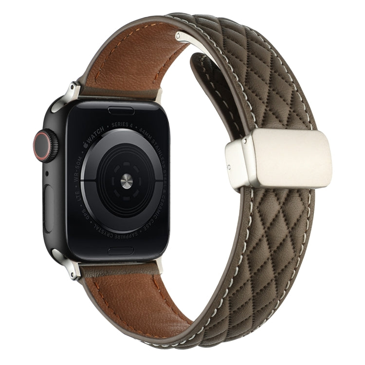 For Apple Watch Series 7 41mm Rhombus Pattern Magnetic Folding Buckle Leather Watch Band(Brown) - Watch Bands by PMC TechLife | Online Shopping South Africa | PMC TechLife | Buy Now Pay Later Mobicred