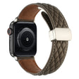 For Apple Watch Series 6 44mm Rhombus Pattern Magnetic Folding Buckle Leather Watch Band(Brown) - free shipping - PMC TechLife - Order now!