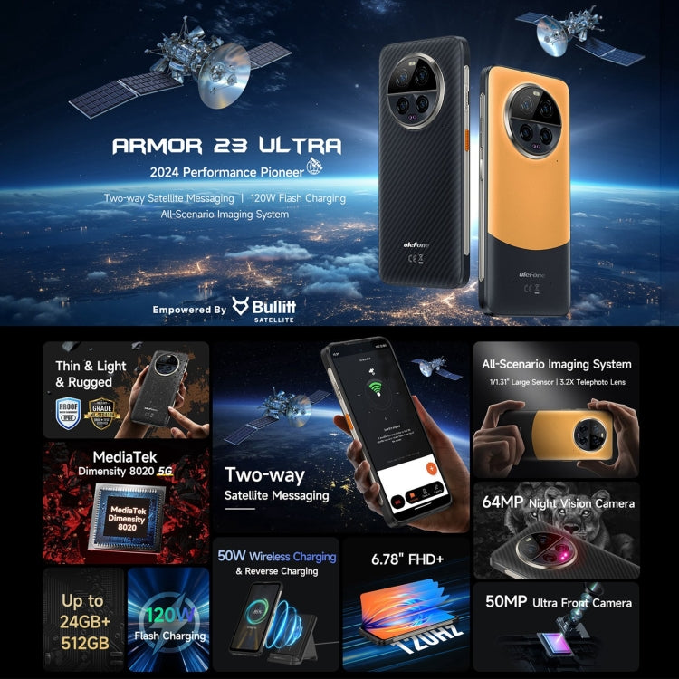 Ulefone Armor 23 Ultra Rugged Phone, 12GB+512GB, 6.78 inch Android 13 MediaTek Dimensity 8020 Octa Core up to 2.6GHz, Network: 5G, NFC, OTG, Satellite Messaging(Umbra Orange) - free shipping - PMC TechLife - Order now!