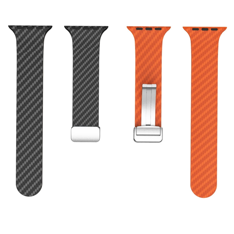 For Apple Watch SE 2023 44mm Carbon Fiber Magnetic Silver Buckle Watch Band(Black Orange) - free shipping - PMC TechLife - Order now!