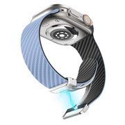 For Apple Watch SE 2023 44mm Carbon Fiber Magnetic Silver Buckle Watch Band(Light Blue Black)