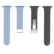 For Apple Watch SE 2023 44mm Carbon Fiber Magnetic Silver Buckle Watch Band(Light Blue Black)