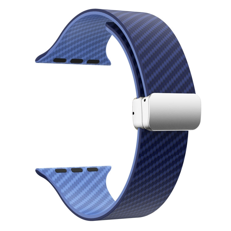 For Apple Watch SE 2022 44mm Carbon Fiber Magnetic Silver Buckle Watch Band(Royal Blue Light Blue) - free shipping - PMC TechLife - Order now!