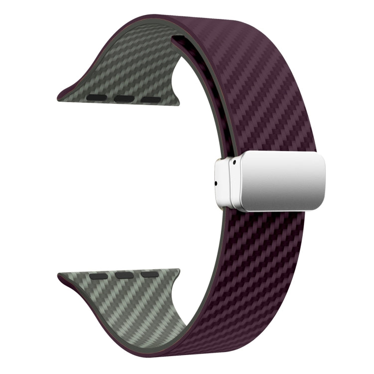 For Apple Watch SE 2022 44mm Carbon Fiber Magnetic Silver Buckle Watch Band(Purple Green) - free shipping - PMC TechLife - Order now!
