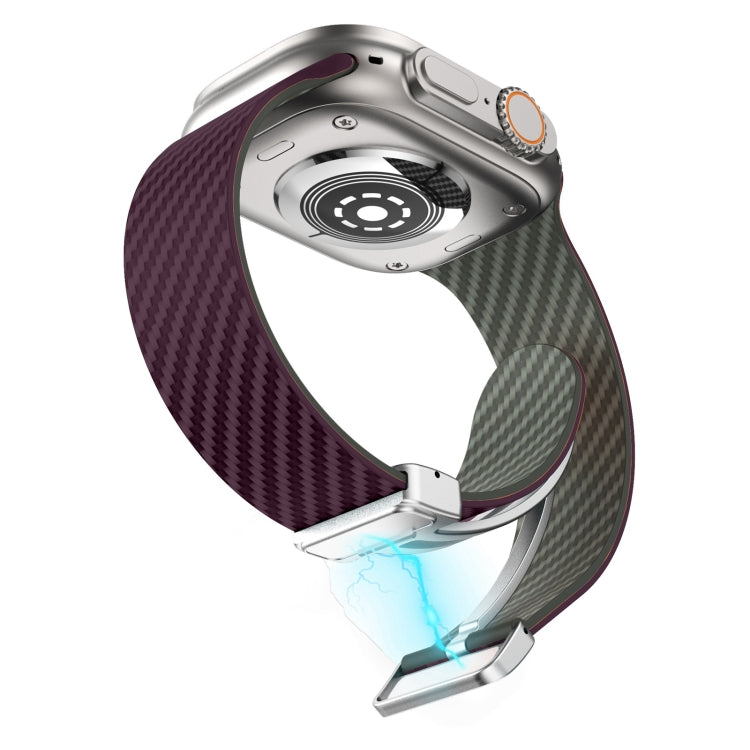 For Apple Watch SE 2022 44mm Carbon Fiber Magnetic Silver Buckle Watch Band(Purple Green) - free shipping - PMC TechLife - Order now!