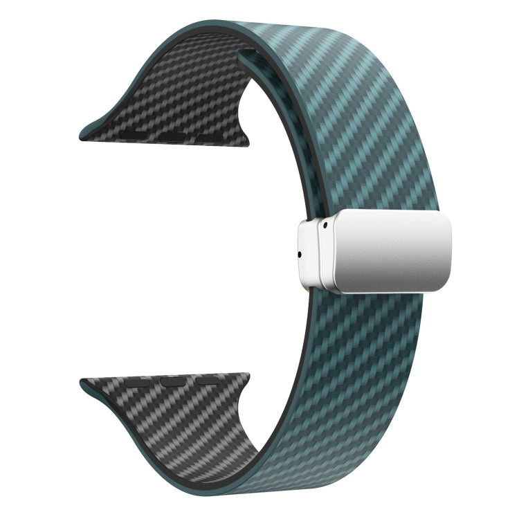 For Apple Watch Series 7 41mm Carbon Fiber Magnetic Silver Buckle Watch Band(Deep Green Black) - free shipping - PMC TechLife - Order now!