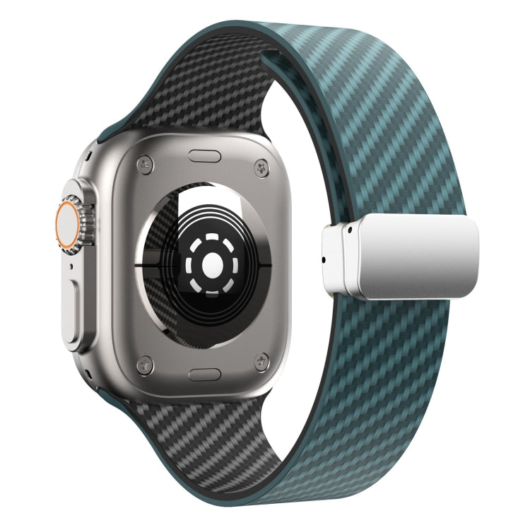 For Apple Watch Series 6 40mm Carbon Fiber Magnetic Silver Buckle Watch Band(Deep Green Black) - free shipping - PMC TechLife - Order now!