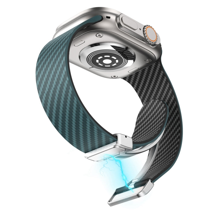 For Apple Watch Series 6 40mm Carbon Fiber Magnetic Silver Buckle Watch Band(Deep Green Black) - free shipping - PMC TechLife - Order now!