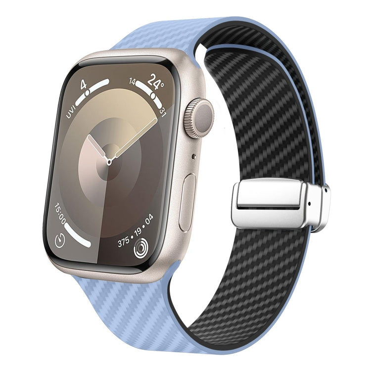 For Apple Watch Series 5 44mm Carbon Fiber Magnetic Silver Buckle Watch Band(Light Blue Black) - free shipping - PMC TechLife - Order now!