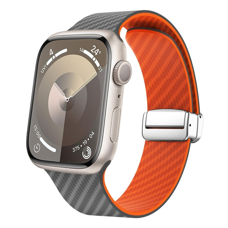 For Apple Watch Series 5 44mm Carbon Fiber Magnetic Silver Buckle Watch Band(Spacy Grey Orange) - free shipping - PMC TechLife - Order now!