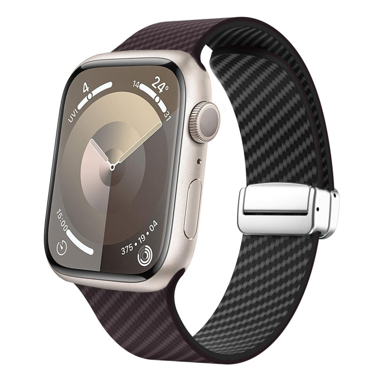 For Apple Watch Series 4 44mm Carbon Fiber Magnetic Silver Buckle Watch Band(Dark Brown Black) - free shipping - PMC TechLife - Order now!