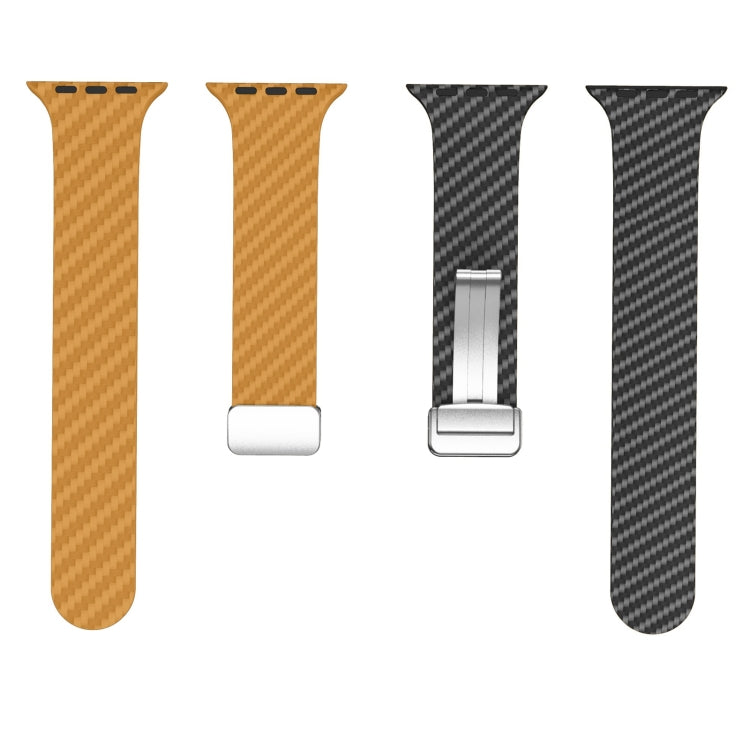 For Apple Watch Series 2 42mm Carbon Fiber Magnetic Silver Buckle Watch Band(Light Brown Black)