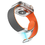 For Apple Watch 38mm Carbon Fiber Magnetic Silver Buckle Watch Band(Spacy Grey Orange)