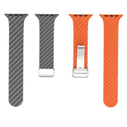 For Apple Watch 38mm Carbon Fiber Magnetic Silver Buckle Watch Band(Spacy Grey Orange)