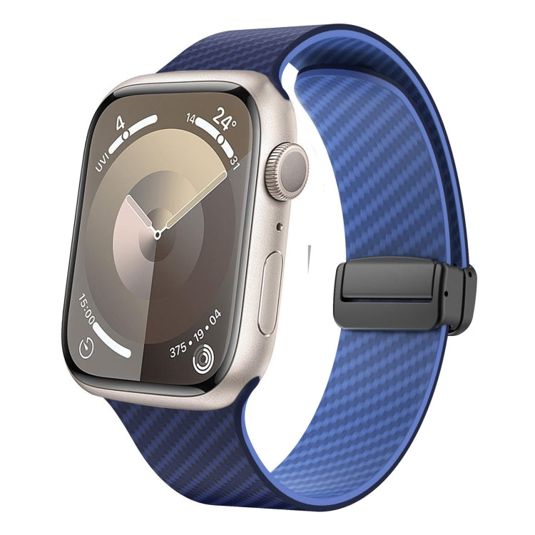 For Apple Watch SE 2023 44mm Carbon Fiber Magnetic Black Buckle Watch Band(Royal Blue Light Blue) - free shipping - PMC TechLife - Order now!