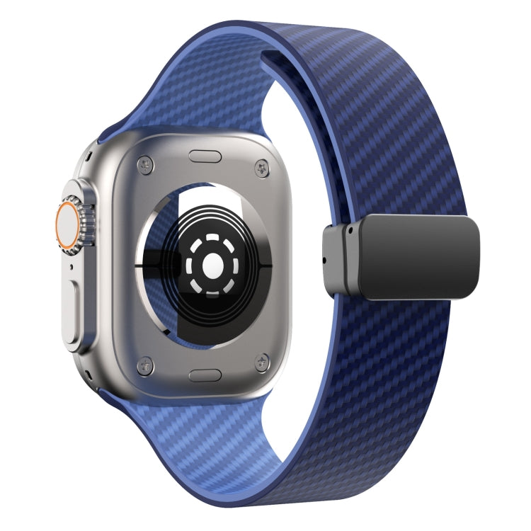 For Apple Watch SE 2023 44mm Carbon Fiber Magnetic Black Buckle Watch Band(Royal Blue Light Blue) - free shipping - PMC TechLife - Order now!
