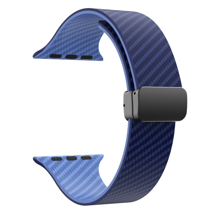 For Apple Watch SE 2023 44mm Carbon Fiber Magnetic Black Buckle Watch Band(Royal Blue Light Blue) - free shipping - PMC TechLife - Order now!