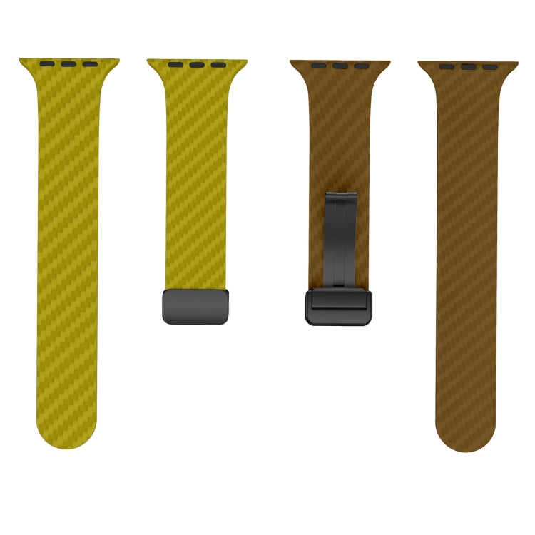 For Apple Watch SE 2023 44mm Carbon Fiber Magnetic Black Buckle Watch Band(Olive Brown)