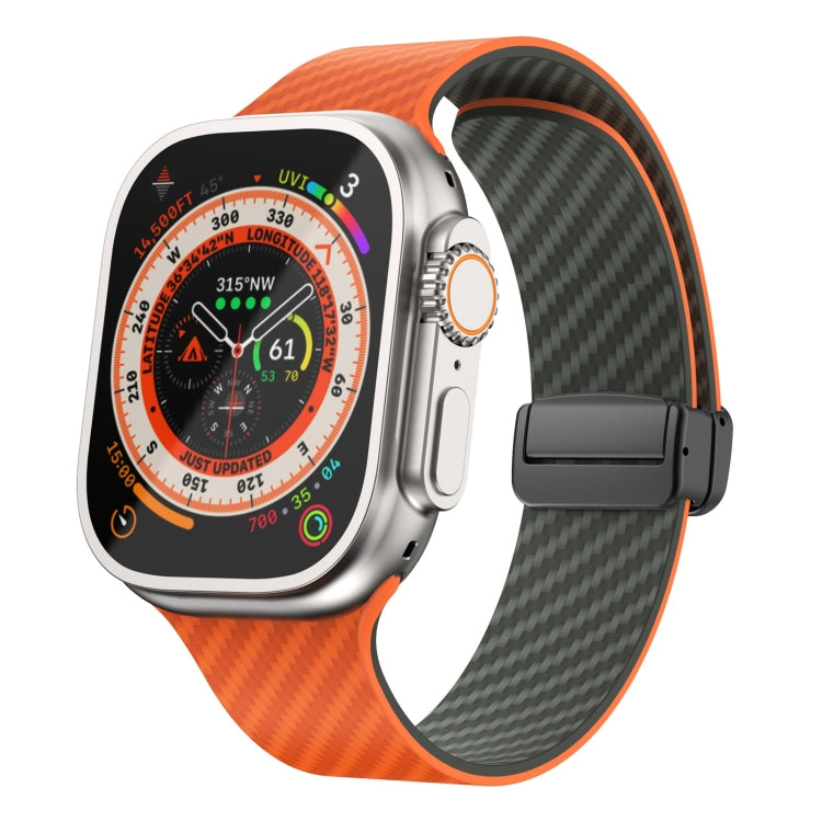 For Apple Watch Ultra 2 49mm Carbon Fiber Magnetic Black Buckle Watch Band(Orange Grass) - free shipping - PMC TechLife - Order now!