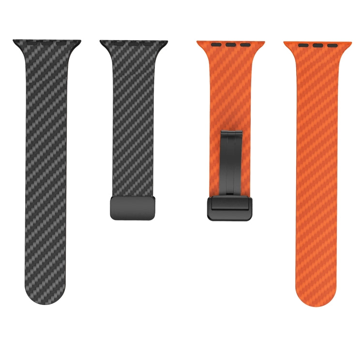 For Apple Watch Series 9 45mm Carbon Fiber Magnetic Black Buckle Watch Band(Black Orange) - free shipping - PMC TechLife - Order now!
