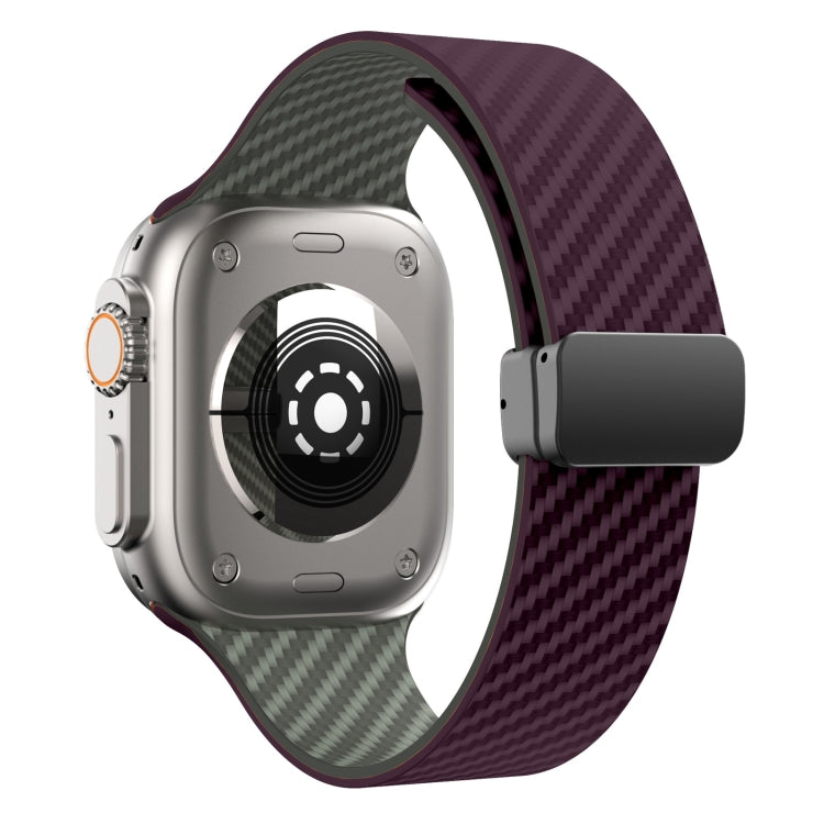 For Apple Watch Series 9 41mm Carbon Fiber Magnetic Black Buckle Watch Band(Purple Green)