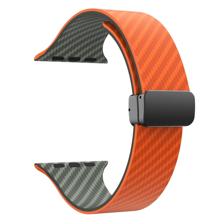 For Apple Watch Series 8 45mm Carbon Fiber Magnetic Black Buckle Watch Band(Orange Grass) - free shipping - PMC TechLife - Order now!