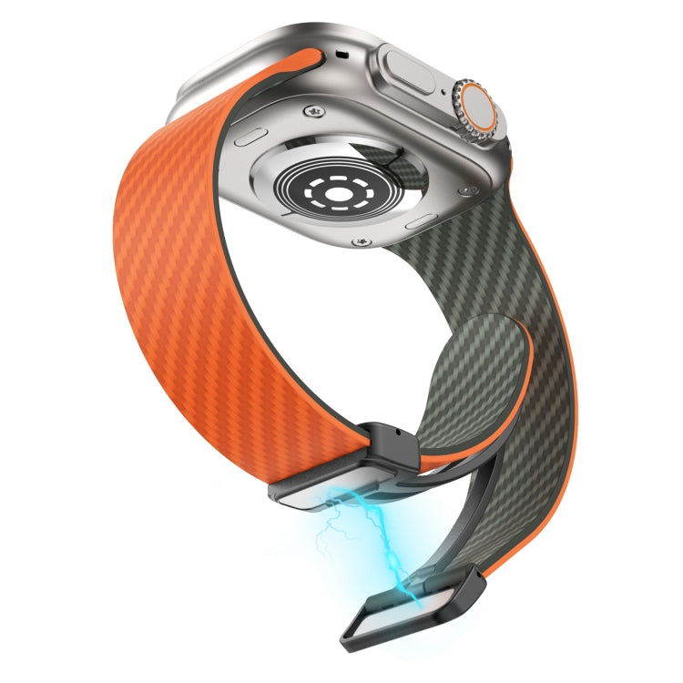 For Apple Watch Series 8 45mm Carbon Fiber Magnetic Black Buckle Watch Band(Orange Grass) - free shipping - PMC TechLife - Order now!