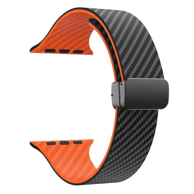 For Apple Watch Series 7 45mm Carbon Fiber Magnetic Black Buckle Watch Band(Black Orange)