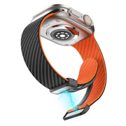 For Apple Watch Series 7 45mm Carbon Fiber Magnetic Black Buckle Watch Band(Black Orange)