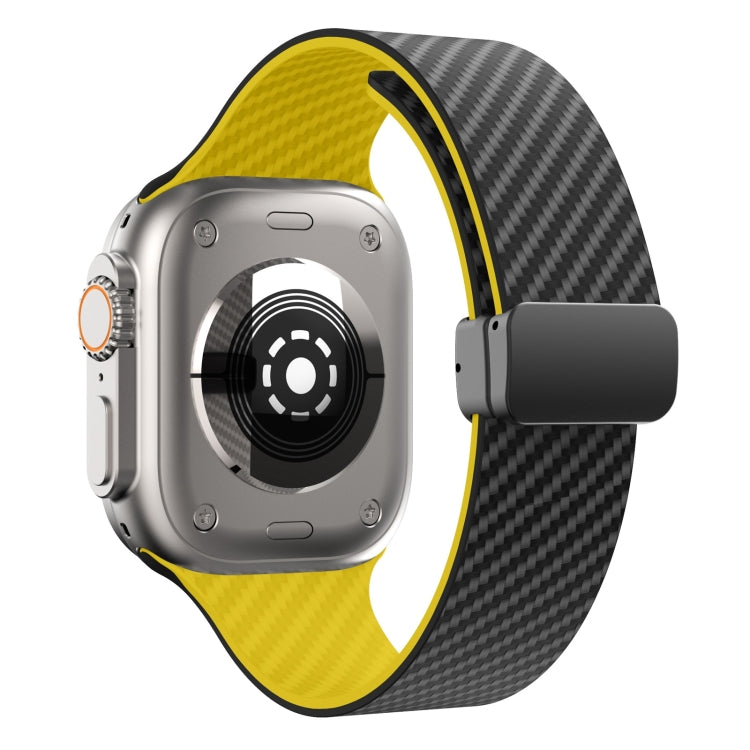 For Apple Watch SE 44mm Carbon Fiber Magnetic Black Buckle Watch Band(Black Yellow)