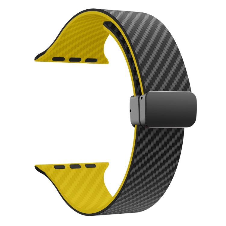 For Apple Watch SE 44mm Carbon Fiber Magnetic Black Buckle Watch Band(Black Yellow)