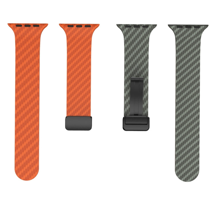 For Apple Watch Series 6 44mm Carbon Fiber Magnetic Black Buckle Watch Band(Orange Grass) - free shipping - PMC TechLife - Order now!
