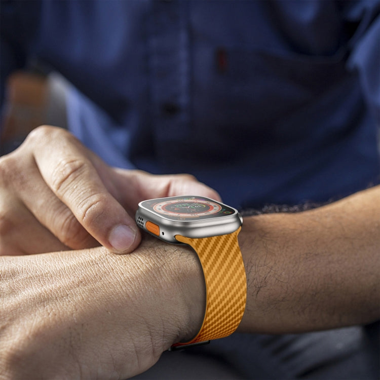 For Apple Watch Series 5 44mm Carbon Fiber Magnetic Black Buckle Watch Band(Light Brown Black) - free shipping - PMC TechLife - Order now!