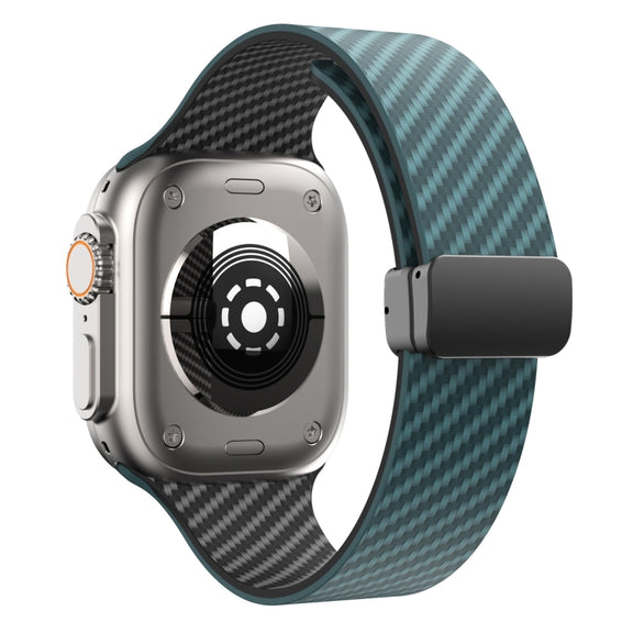 For Apple Watch Series 4 44mm Carbon Fiber Magnetic Black Buckle Watch Band(Deep Green Black)