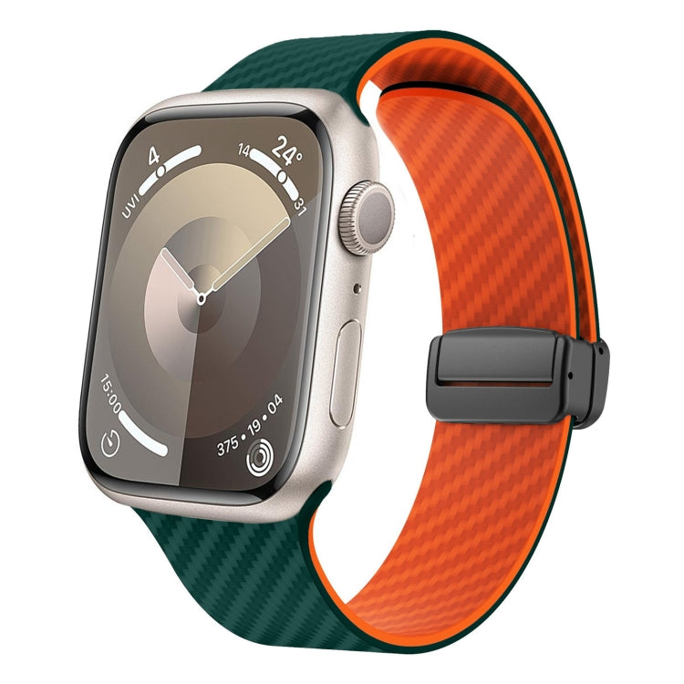 For Apple Watch Series 3 42mm Carbon Fiber Magnetic Black Buckle Watch Band(Deep Green Orange)